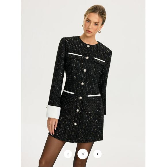 Commense Contrast Cuff Tweed Mini Dress SZ XL - Picture 4 of 6